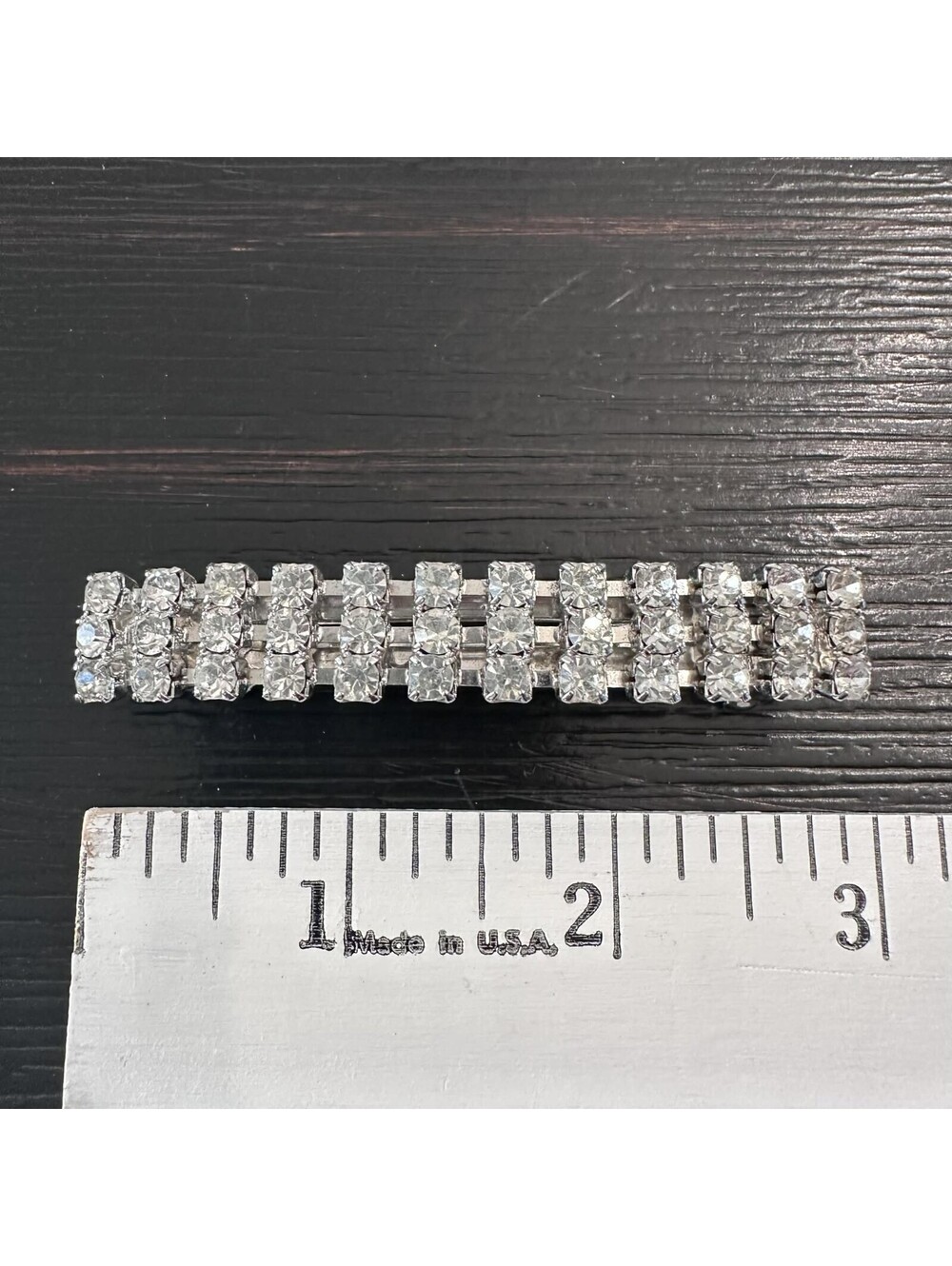 Vintage Made In France Rhinestone Barrette Clear Crystal Silver Tone Hair Clip - Picture 7 of 8